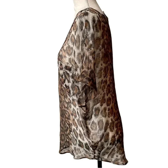 Joie Silk Leopard Print Sheer Blouse Top XS Animal Print Drop Shoulder Designer - Picture 6 of 13